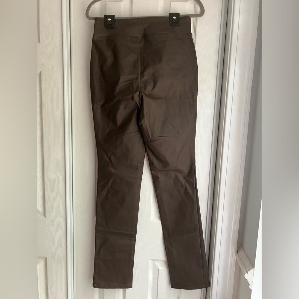 BELLE by KIM GRAVEL brown faux leather slacks pants pull on straight leg 6 - Picture 2 of 12